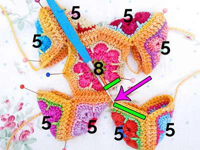 Granny squares dinausor visual from source page 16