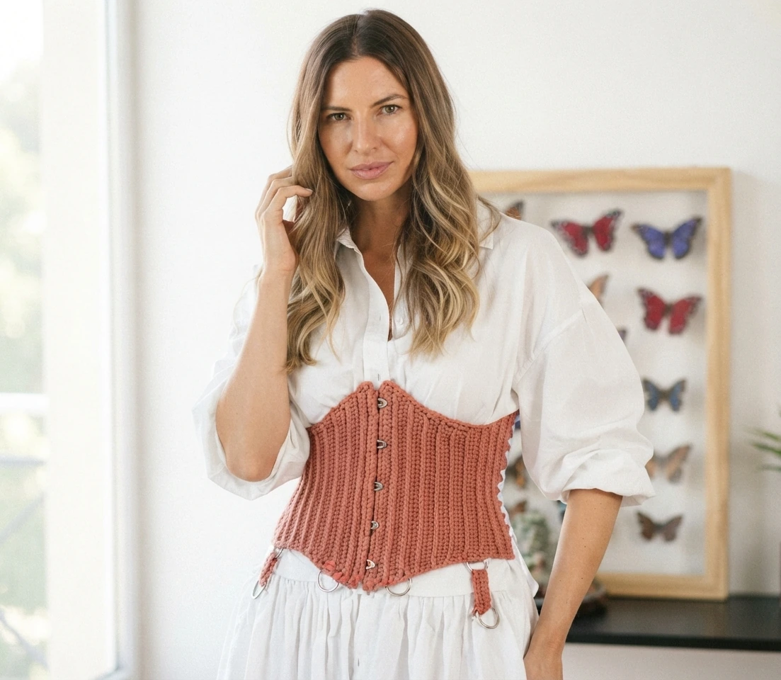 Handmade Crochet Corset Belt Pattern Boho Chic Waist Cincher with Busk & Ribbon Lacing Intermediate Crochet PDF Pattern