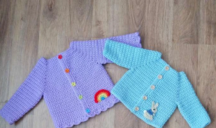 Simple Playdays Baby Cardigan Crochet Pattern PDF | Easy Unisex Newborn to 4 Years Sweater with Rainbow & Bunny Appliques